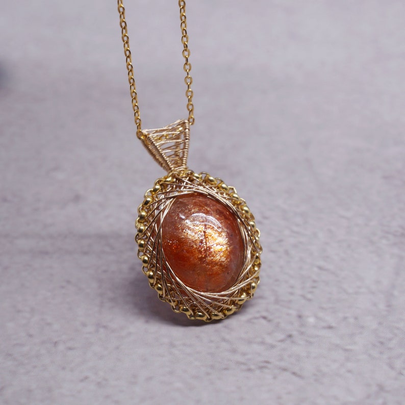 Wire Wrapped Sunstone Pendant Necklace Valentine's Day Etsy