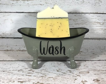 Vintage Mini Bathtub Soap Dish, Gray Claw Foot Tub Soap Dish, Enameled Metal Soap Dish, Bathroom Decor, Decorative Kitchen Soap Holder