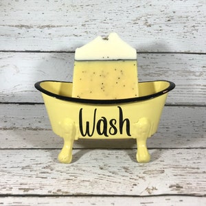 Vintage Mini Bathtub Soap Dish, Yellow Claw Foot Tub Soap Dish, Enameled Metal Soap Dish, Bathroom Decor, Decorative Kitchen Soap Holder