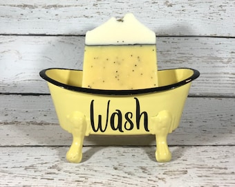 Vintage Mini Bathtub Soap Dish, Yellow Claw Foot Tub Soap Dish, Enameled Metal Soap Dish, Bathroom Decor, Decorative Kitchen Soap Holder