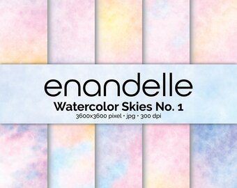 Acquerello Sunrise Sunset Skies Carta digitale Download istantaneo Scrapbook Stampabile Rosa Blu Viola Ombre Gradient Texture Pastel Sfondo pastello