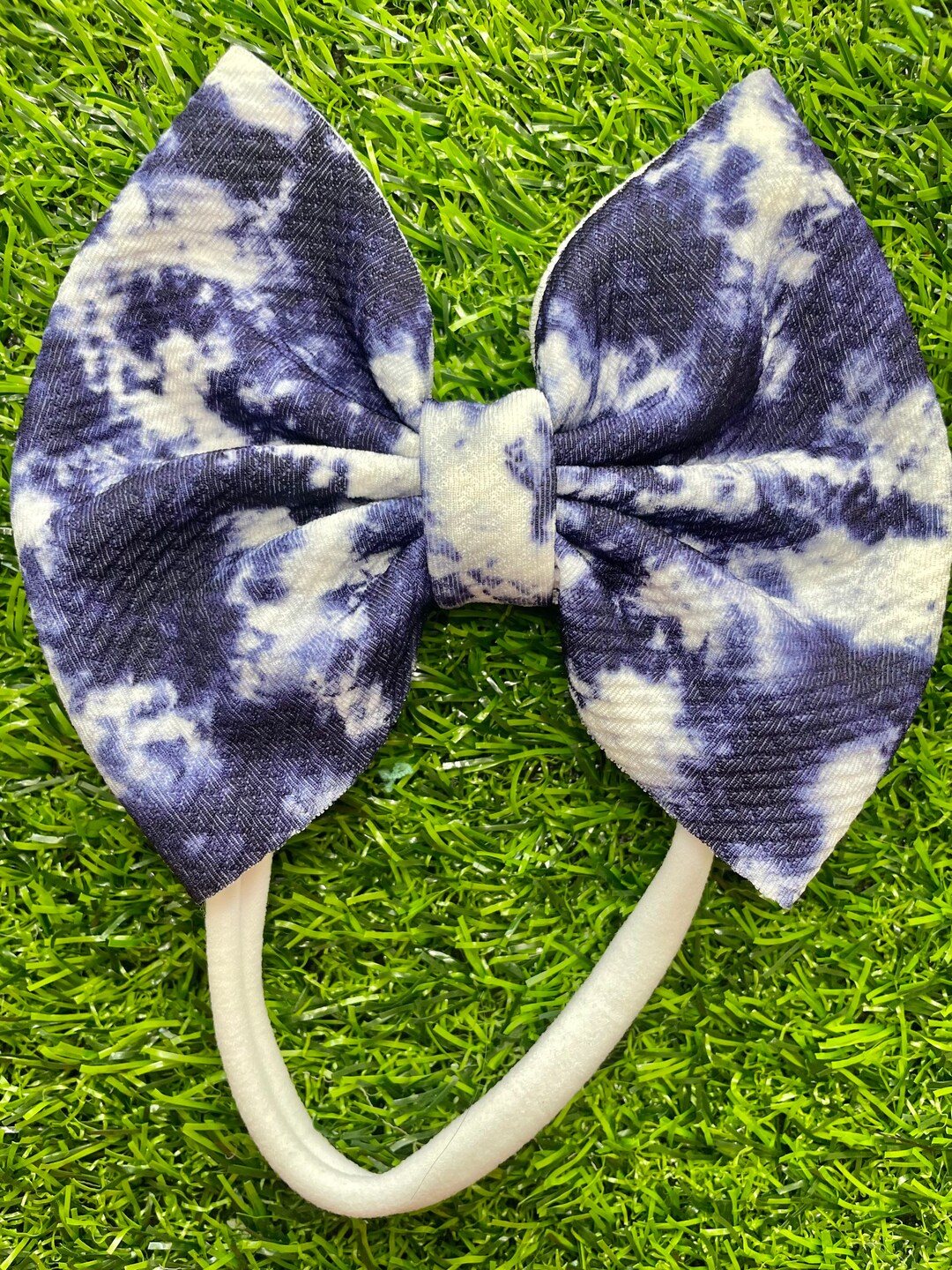 Blue and White Tie Dye Bow Baby Girl Bow Headwrap Clip Bow Etsy