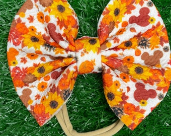 Mickey Inspired Bows, Fall Bow, Baby Girl Bow, Headwrap, Clip Bow, Nylon Bow, Girl Bow, Toddler Bow, Newborn Bow