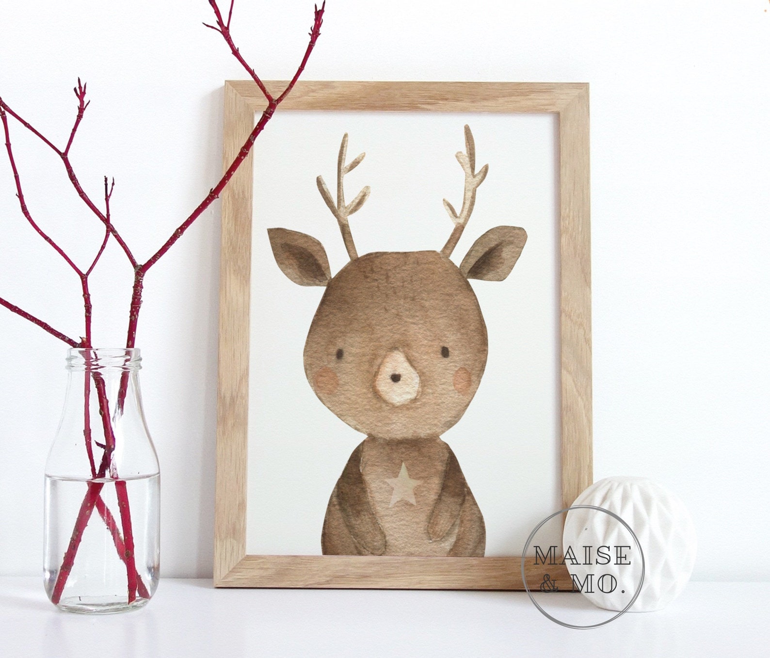 Deer Wall Art Print Woodland Nursery Decor Print Baby Deer | Etsy