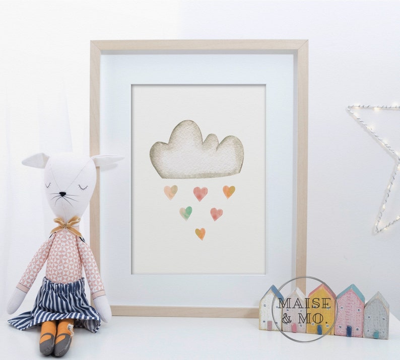 Nursery Print Cloud Wall Art Watercolour Baby Nursery Decor Etsy