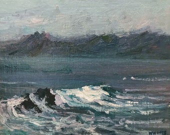 Original  Seascape Painting, Plein Air Painting Seashore, Small Painting, Textured Painting by Amber Wu