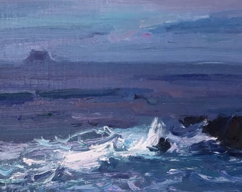 Original  Seascape Painting, Plein Air Painting Seashore, Small Painting, Textured Painting by Amber Wu