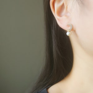 Gold Moon with natural Ivory fresh water pearl invisible resin stud clip on earrings, non pierced earrings, celestial earrings, gift for her