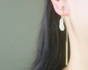 [COLD FRAME]☆CONCAVE PIN EARRINGS☆日本未入荷 Gold Double Sided CZ Feather Invisible Resin Clip on