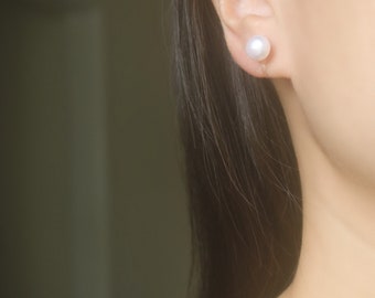 8mm round Natural White Fresh water pearl stud invisible resin clip on earrings, non pierced earrings, Minimalist earrings, gift for her