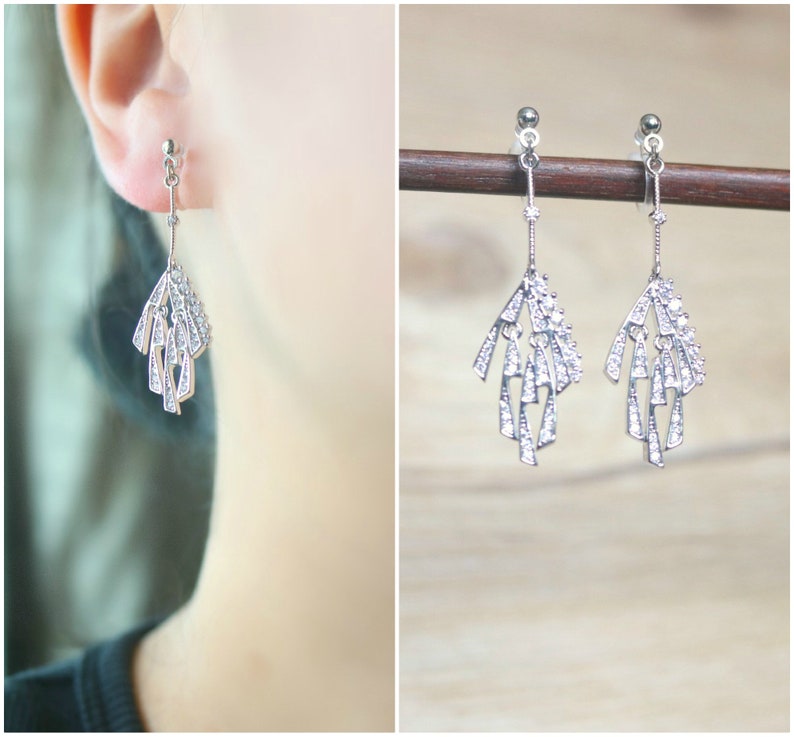 resin clip on earrings clip on earrings non pierced earrings invisible clip on earrings Falling firework CZ stone resin clip on earrings