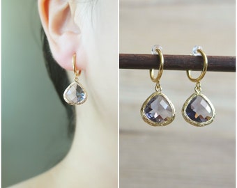 Purple CZ resin hoop clip on earrings, non pierced earrings, hoop clip on earrings, clip on earrings, clip on gold earrings, clip-ons