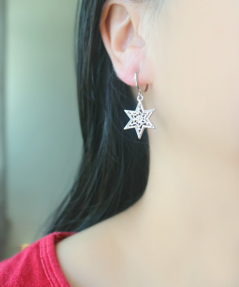 modern clip on earrings clip on drop earrings Star filigree hoop clip on earrings hoop clip on earrings non pierced earrings clip-ons