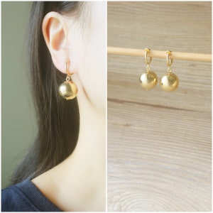 Big gold ball hoop clip on earrings, non pierced earrings, dangle & drop earrings, Minimalist earrings, boho earrings, gift for her