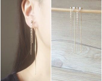 Gold double sided chains invisible resin clip on earrings, non pierced earrings, dangle and drop earrings, comfortable clip on earrings