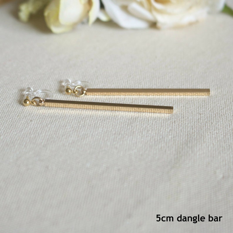 Gold dangle bar invisible resin clip on earrings, non pierced earrings, dangle & drop earrings, Minimalist earrings, gift for her image 9