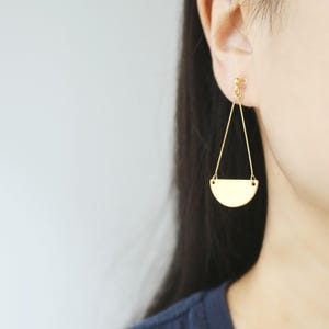 Gold half circle invisible resin clip on earrings, non pierced earrings, dangle & drop earrings, Minimalist earrings, gift for her