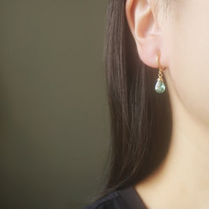 AAA Green Cubic Zirconia tiny teardrop Gold hoop clip on earrings, dangle & drop earrings, Minimalist adorable earrings, gift for her