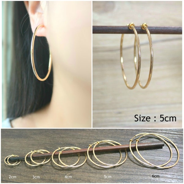 Gold hoop clip on earrings, clip on earrings, non pierced earrings, dangle & drop earrings, Minimalist earrings, boho earrings, gift for her