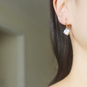 Square CZ hoop clip on earrings, non pierced earrings, dangle & drop earrings, gold clip on earrings, Minimalist earrings, gift for her