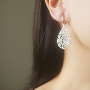 Matte Silver Teardrop charm hoop clip on earrings, non pierced earrings, dangle & drop earrings, Minimalist earrings, gift for her