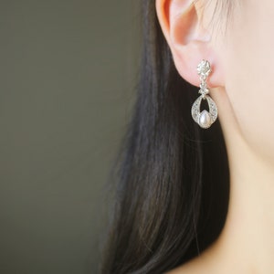 Ivory resin pearl CZ invisible resin clip on earrings, non pierced earrings, Silver clip on earrings, drop & drop earrings, wedding earrings