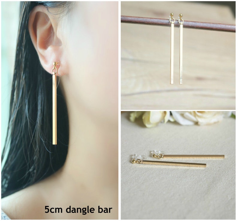 Gold dangle bar invisible resin clip on earrings, non pierced earrings, dangle & drop earrings, Minimalist earrings, gift for her image 8