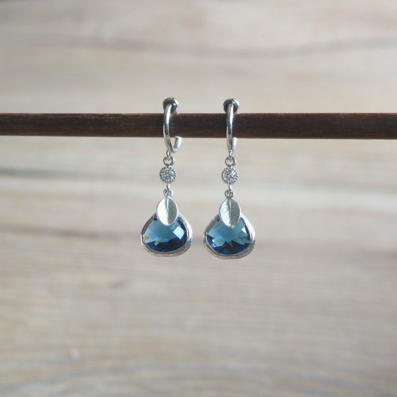 Navy CZ hoop clip on earrings non pierced earrings clip on drop earrings Blue clip on earrings clip on earrings clip on hoop earrings