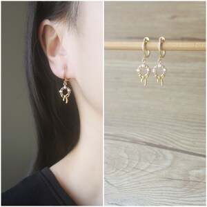 Gold tiny ribbon bow Cubic zirconia hoop clip on earrings, non pierced earrings, dangle & drop earrings, Minimalist earrings, gift for her