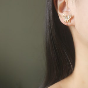 Gold crystal CZ butterfly stud invisible resin clip on earrings, non pierced earrings, bridal earrings, wedding earrings, gift for her