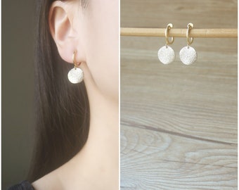 Gold disc hoop clip on earrings, non pierced earrings, dangle & drop earrings, Minimalist earrings, adorable earrings, gift for her