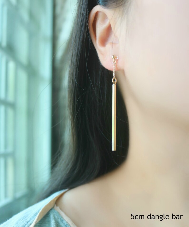 clip on drop earrings Gold dangle bar invisible clip on earrings clip on earrings resin clip on earrings clip-ons non pierced earrings