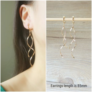 Gold double dangle wave bars hoop clip on earrings, non pierced earrings, Minimalist earrings, dangle & drop clip on earrings, gift for her