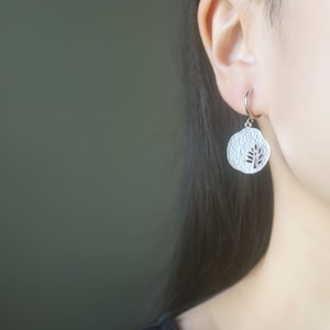 Matte Silver Tree cutout charm hoop clip on earrings, non pierced earrings, dangle & drop earrings, Minimalist earrings, gift for her