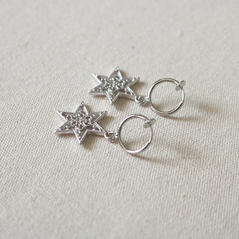 modern clip on earrings clip on drop earrings Star filigree hoop clip on earrings hoop clip on earrings non pierced earrings clip-ons