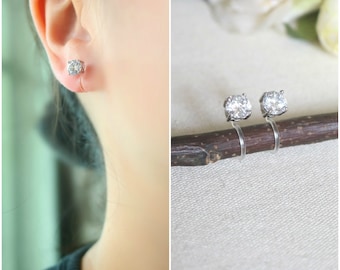 Crystal CZ stud invisible clip on earrings, invisible clip on earrings, non pierced earrings, resin clip on earrings, stud clip on earrings