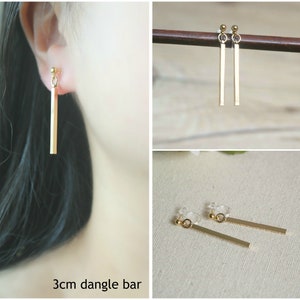 Gold dangle bar invisible resin clip on earrings, non pierced earrings, dangle & drop earrings, Minimalist earrings, gift for her image 2