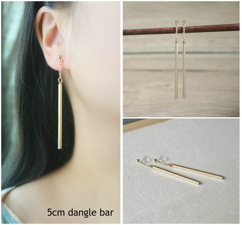 clip on drop earrings Gold dangle bar invisible clip on earrings clip on earrings resin clip on earrings clip-ons non pierced earrings