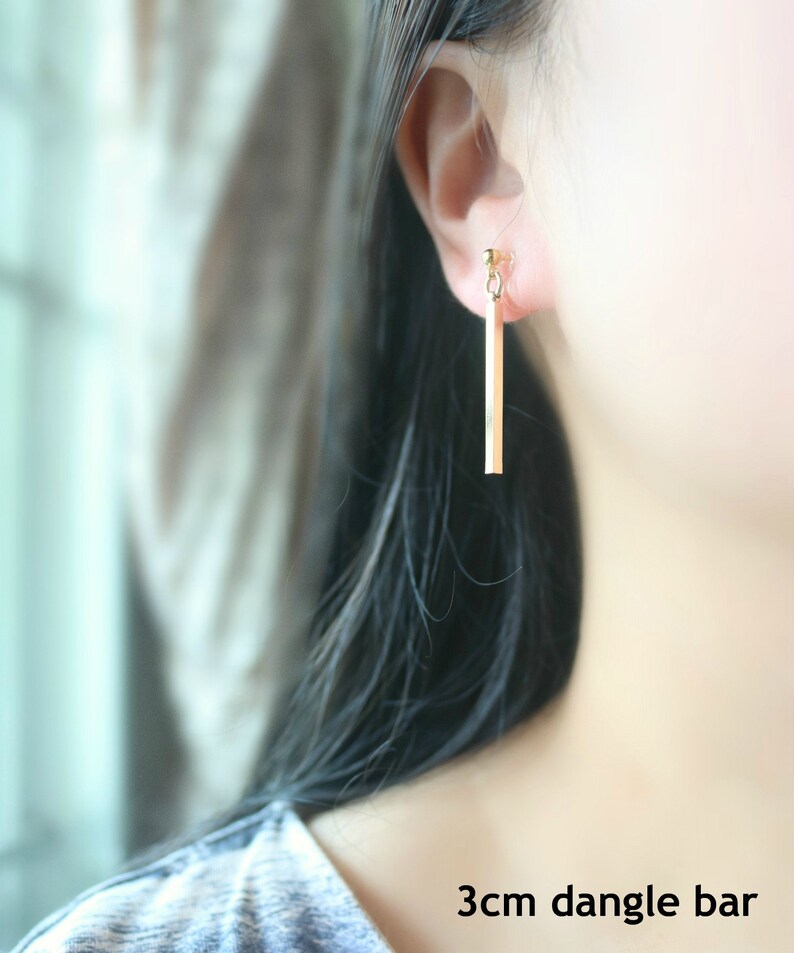 Gold dangle bar invisible resin clip on earrings, non pierced earrings, dangle & drop earrings, Minimalist earrings, gift for her image 3