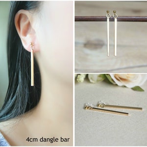 Gold dangle bar invisible resin clip on earrings, non pierced earrings, dangle & drop earrings, Minimalist earrings, gift for her image 5