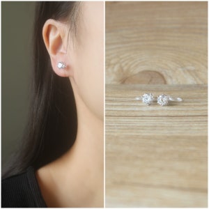 6mm clear crystal CZ stud invisible resin clip on earrings, non pierced earrings, gold stud earrings, birthstone earrings, gift for her image 1