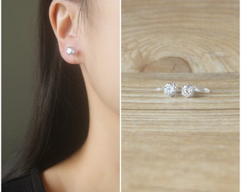 6mm clear crystal CZ stud invisible resin clip on earrings, non pierced earrings, gold stud earrings, birthstone earrings, gift for her