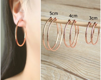 Rose Gold hoop clip on earrings, clip on earrings, non pierced earrings, dangle & drop earrings, Minimalist earrings, gift for her