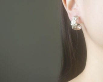 Matte Champagne Gold Floral open hoop invisible resin clip on earrings, non pierced earrings, Minimalist earrings, gift for her