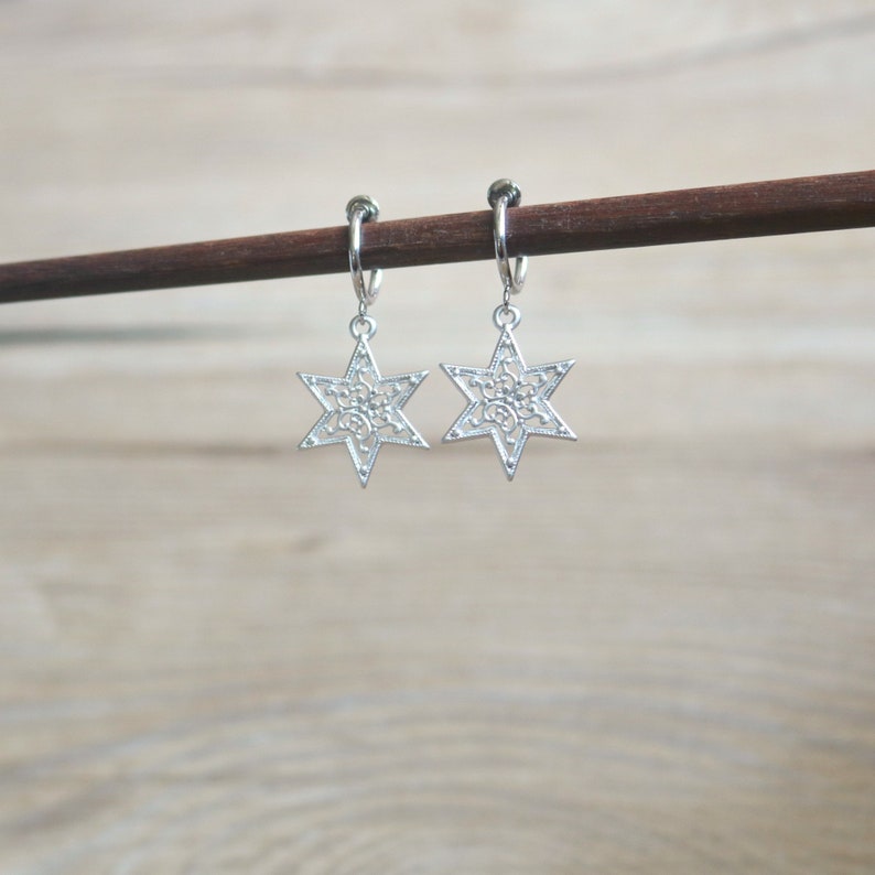 modern clip on earrings clip on drop earrings Star filigree hoop clip on earrings hoop clip on earrings non pierced earrings clip-ons