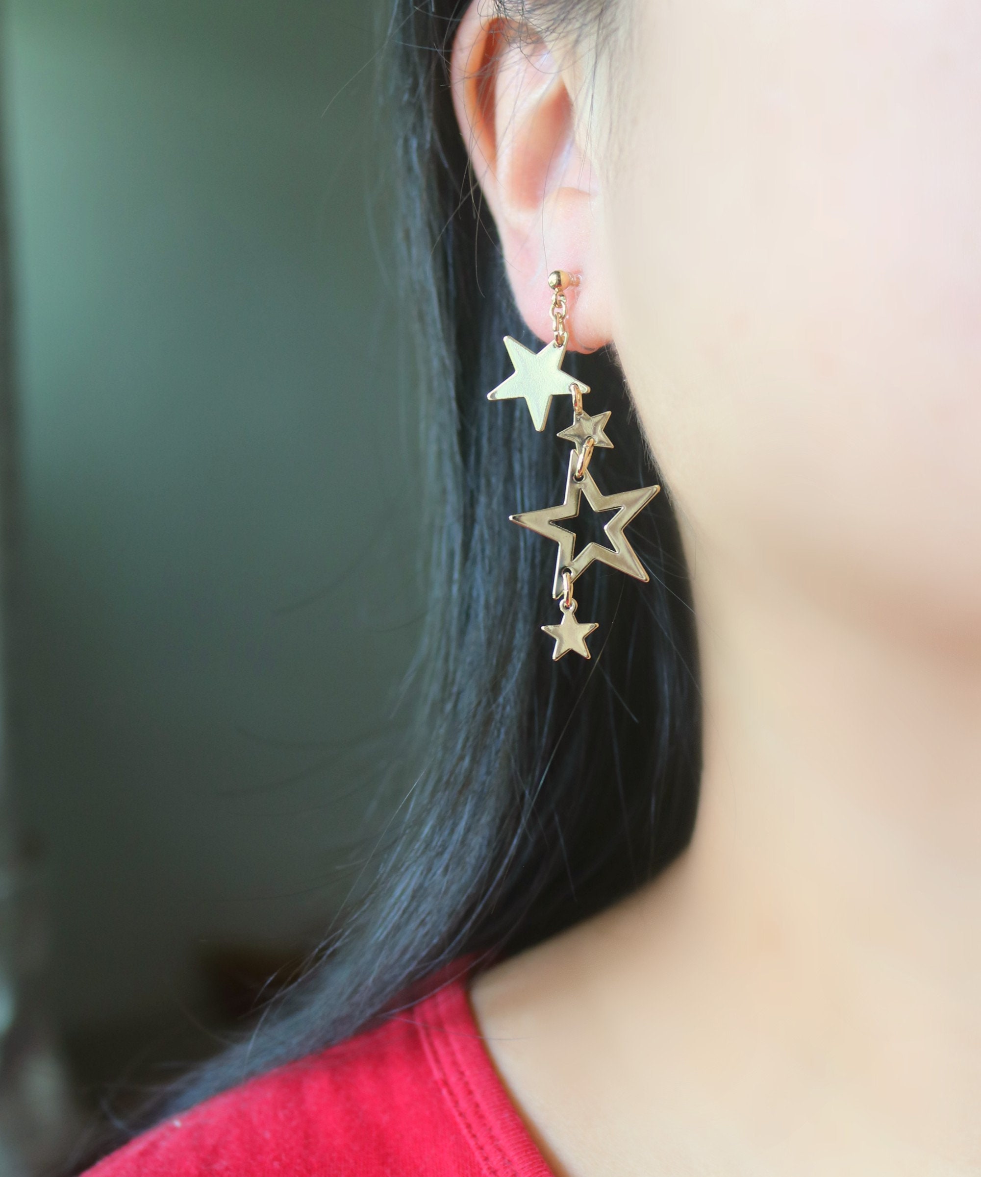 Gold Stars Mismatched Clip on Earrings Invisible Clip on - Etsy