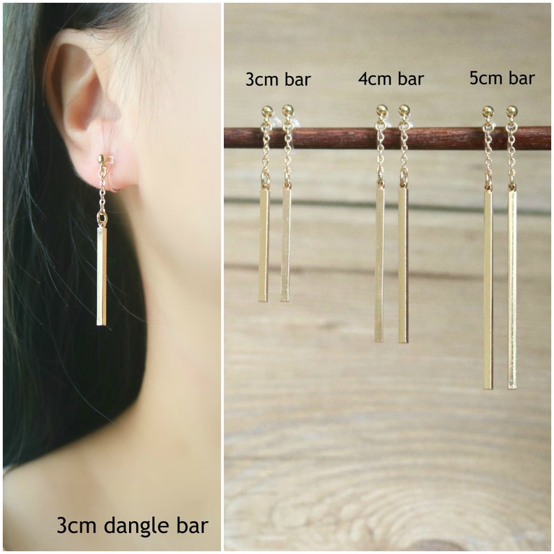 clip on drop earrings Gold dangle bar invisible clip on earrings clip on earrings resin clip on earrings clip-ons non pierced earrings