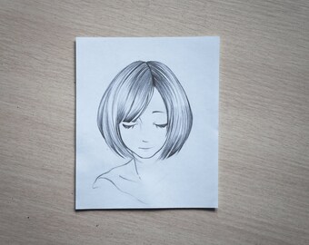 Pencil Drawing Girl Etsy