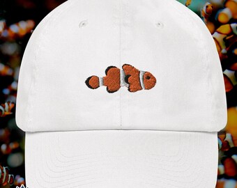 Orange Clownfish Embroidered Cotton Cap | Embroidered Dad Hat | Save The Reefs Dad Hat | Coral Reef Dive Lover Hat | Ocean Conservation Gift