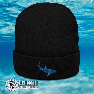 Whale Shark Embroidered Recycled Beanie Hat | Save The Sharks Conservation |  Animal Activist Cap | Ocean Lover Gift | Shark Week Cap